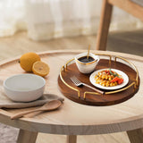 Maxbell Vintage Round Wooden Serving Tray with Golden Handle for Kitchen Home Dinner L