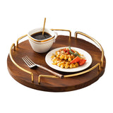 Maxbell Vintage Round Wooden Serving Tray with Golden Handle for Kitchen Home Dinner L