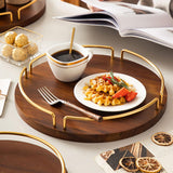 Maxbell Vintage Round Wooden Serving Tray with Golden Handle for Kitchen Home Dinner L