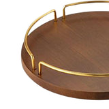 Maxbell Vintage Round Wooden Serving Tray with Golden Handle for Kitchen Home Dinner L