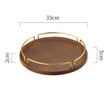 Maxbell Vintage Round Wooden Serving Tray with Golden Handle for Kitchen Home Dinner L