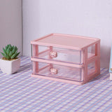 Maxbell Desktop Drawer Organizer Cosmetic Organiser Case for Dressing Table 2 Drawers Pink