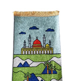 Maxbell Prayer Rug for Kids Salat Rug Portable for Church Decor Ramadan Eid Gift Light Blue