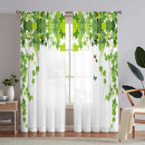 Maxbell 2 Pieces Green Leaves Semi Curtain Window Drapes for Window Bedroom style A