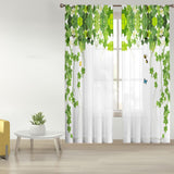 Maxbell 2 Pieces Green Leaves Semi Curtain Window Drapes for Window Bedroom style B