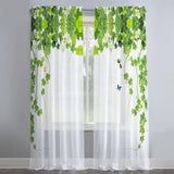 Maxbell 2 Pieces Green Leaves Semi Curtain Window Drapes for Window Bedroom style B