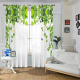 Maxbell 2 Pieces Green Leaves Semi Curtain Window Drapes for Window Bedroom style C