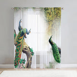 Maxbell 2 Pieces Printed Sheer Curtains Peacock Tulle Curtains for Hotel Kitchen 132cmx241cm