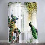 Maxbell 2 Pieces Printed Sheer Curtains Peacock Tulle Curtains for Hotel Kitchen 132cmx241cm