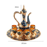 Maxbell Luxury Tea Pot Set 6 Cups Coffee Serving Set for Wedding Bedroom Decor Blue