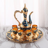 Maxbell Luxury Tea Pot Set 6 Cups Coffee Serving Set for Wedding Bedroom Decor Blue