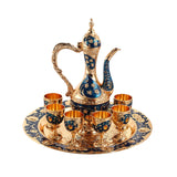 Maxbell Luxury Tea Pot Set 6 Cups Coffee Serving Set for Wedding Bedroom Decor Blue