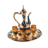 Maxbell Luxury Tea Pot Set 6 Cups Coffee Serving Set for Wedding Bedroom Decor Blue