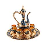 Maxbell Luxury Tea Pot Set 6 Cups Coffee Serving Set for Wedding Bedroom Decor Blue