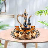 Maxbell Luxury Tea Pot Set 6 Cups Coffee Serving Set for Wedding Bedroom Decor Blue