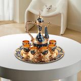 Maxbell Luxury Tea Pot Set 6 Cups Coffee Serving Set for Wedding Bedroom Decor Blue