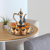Maxbell Luxury Tea Pot Set 6 Cups Coffee Serving Set for Wedding Bedroom Decor Blue