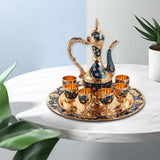 Maxbell Luxury Tea Pot Set 6 Cups Coffee Serving Set for Wedding Bedroom Decor Blue