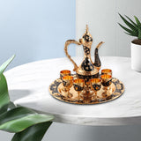 Maxbell Luxury Tea Pot Set 6 Cups Coffee Serving Set for Wedding Bedroom Decor Black
