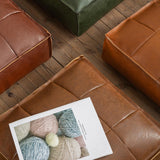 Maxbell Soft PU Leather Moroccan Pouf Handmade Ottoman Foot Rest for Kids Under Desk Orange Yellow