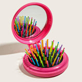 Maxbell Comb with Mirror Round Small Mirror Comb Round Travel Hair Brush with Mirror Pink