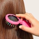 Maxbell Comb with Mirror Round Small Mirror Comb Round Travel Hair Brush with Mirror Pink