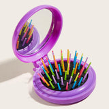 Maxbell Comb with Mirror Round Small Mirror Comb Round Travel Hair Brush with Mirror Violet