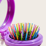 Maxbell Comb with Mirror Round Small Mirror Comb Round Travel Hair Brush with Mirror Violet
