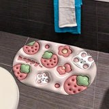 Maxbell Bath Floor Mats Water Absorbent Non Slip Shower Mat for Bathtub Kitchen Pools Strawberry Rabbit