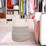 Maxbell Soft Blanket Holder Bin Woven Baskets for Storage for Living Room, Playroom white gray