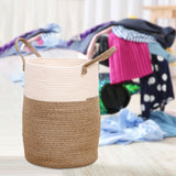 Maxbell Soft Blanket Holder Bin Woven Baskets for Storage for Living Room, Playroom white brown