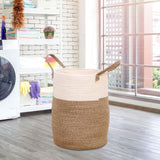 Maxbell Soft Blanket Holder Bin Woven Baskets for Storage for Living Room, Playroom white brown