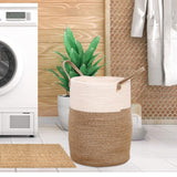 Maxbell Soft Blanket Holder Bin Woven Baskets for Storage for Living Room, Playroom white brown