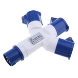 Max 220-250V 16A 3Pin Industrial Socket Adaptor Coupler 3 Way Splitter IP44 2P+E