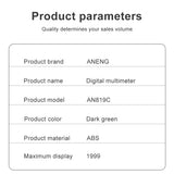Max ANENG AN819C Digital Multimeter LCD AC/DC Ammeter Voltmeter Tester Green