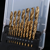 Maxbell 19pcs HSS Twist Drill Bit for Metal 1.0~10mm Titanium Coated Chamfering Tool