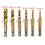 Maxbell Hand Tap Drill Bits M3 M4 M5 M6 M8 M10 Metalworking Tools M6x1mm Gold