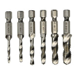 Maxbell 6pcs Quick Change HEX Shank Twist Drill and Bit set - metal M3-M10 Silver
