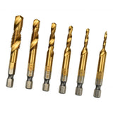 Maxbell 6pcs Quick Change HEX Shank Twist Drill and Bit set - metal M3-M10 Golden