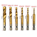 Maxbell 6pcs Quick Change HEX Shank Twist Drill and Bit set - metal M3-M10 Golden