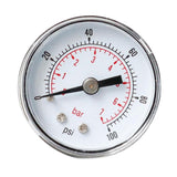 Max Pressure Gauge 40mm Dial Pneumatic 0-100 PSI 0-7 Bar Horizontal Back Mount