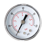 Max Pressure Gauge 40mm Dial Pneumatic 0-100 PSI 0-7 Bar Horizontal Back Mount