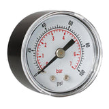 Max Pressure Gauge 40mm Dial Pneumatic 0-100 PSI 0-7 Bar Horizontal Back Mount