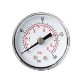 Max Pressure Gauge 40mm Dial Pneumatic 0-160 PSI 0-11 Bar Horizontal Back Mount