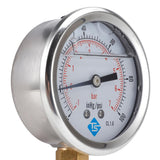 Maxbell Vacuum Gauge 68mm , -1/0 Bar &-30*Hg - Male Bottom Connectio E