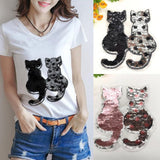 Max Cute Cat Sequins Sewing Applique Reversible Embroidery Clothes Patches Pink