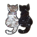 Max Cute Cat Sequins Sewing Applique Reversible Embroidery Clothes Patches Black