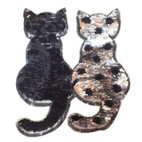 Max Cute Cat Sequins Sewing Applique Reversible Embroidery Clothes Patches Black