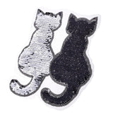 Max Cute Cat Sequins Sewing Applique Reversible Embroidery Clothes Patches Black