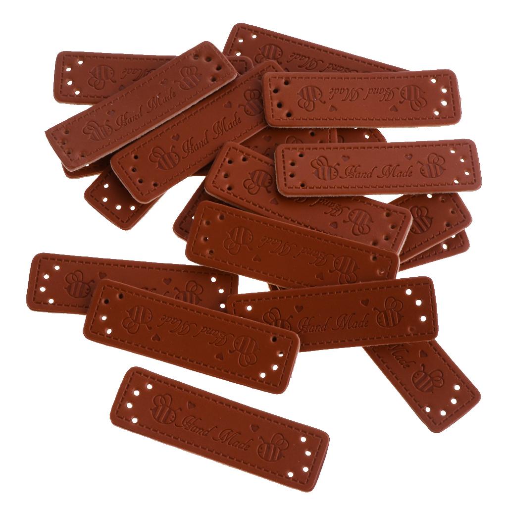 Max 20pcs Retro Brown Leather Handmade Label Tags DIY Sew Craft Patches 2#
